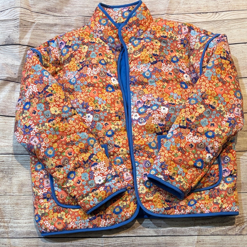 Floral Quilted Jacket with Blue Trim
